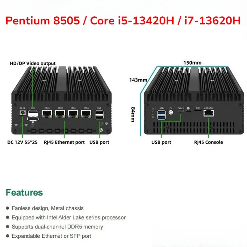 Fanless Mini PC Pentium 8505/C - Pfsense Firewall Router 2.5G 4 I226 评论和价格